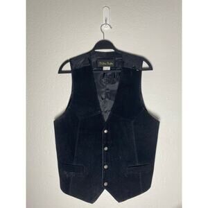 Vintage Men's Western Frontier Genuine Suede Leather Black Vest 4 Button Pockets